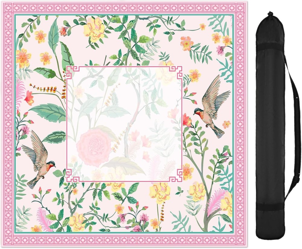 FYSUIMUC Pink Bird Floral Mahjong Mat W/ Carrying Bag 31.5″ x 31.5″ Table Mat