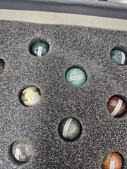 Vintage Boston Museum of Fine Arts Wood Board W/ 38 Precious Stone Marbles Game