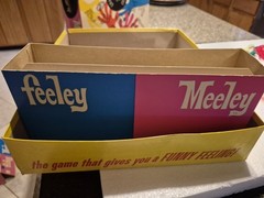 Vintage 1967 Milton Bradley Feeley Meeley Game #4770 Box Poor 23 Cards, 25 Objec