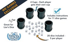 WE Games 4 Plastic Dice Cups, 20 Dice, Instructions for Liar’s Dice and 10 Games