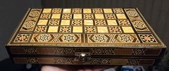 Vintage Mosaic Inlay Chess Backgammon Set Handcrafted Wood Marquetry Game Box