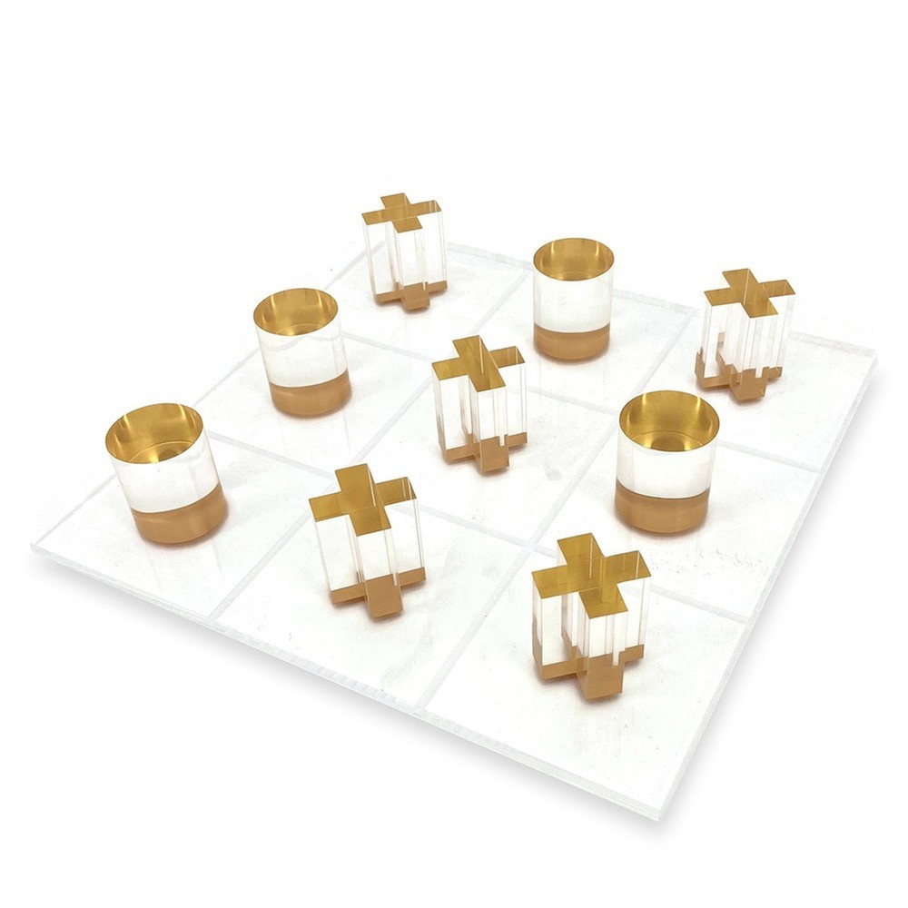 Luxury Acrylic Tic Tac Toe Game Clear Board Gold Pieces Coffee Table Decor