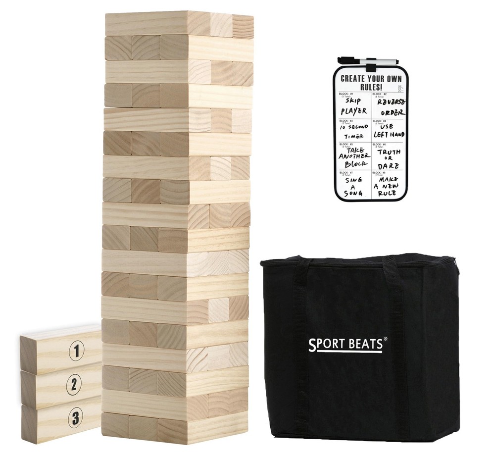 Giant Tower Stacking Game 4 Ft Tall – 54 Blocks, Carry Bag, Scoreboard Included