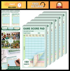 30/90/180 Sheets Double-Sided Game Score Pads – 6×9 Inch Score Tracker for Famil