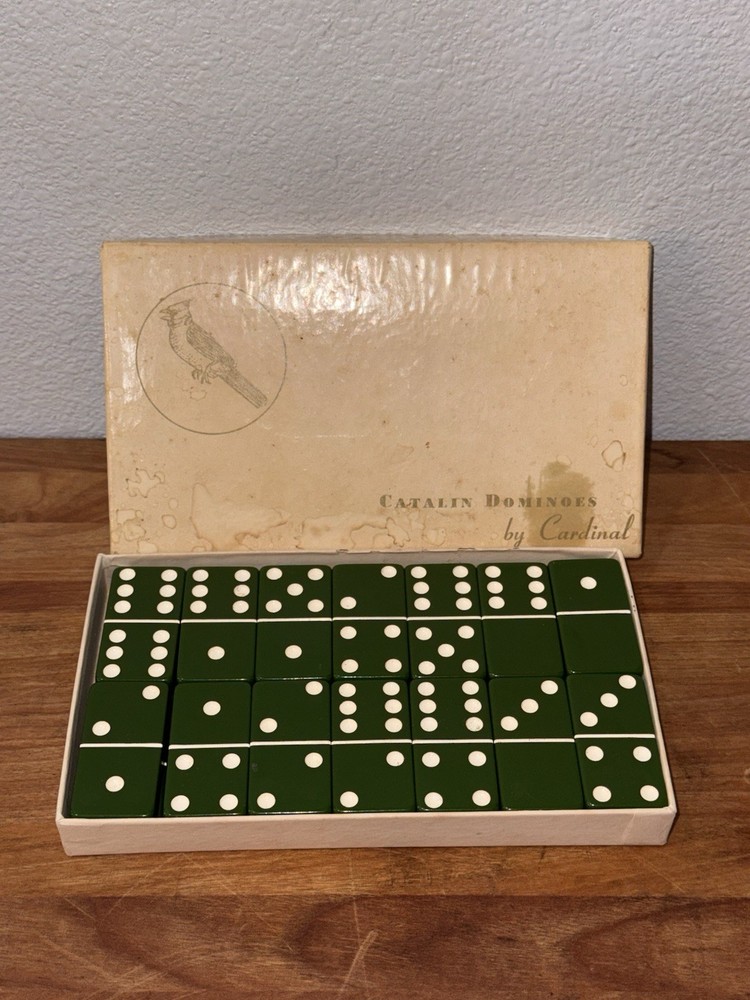 1940s Catalina Dominoes by Cardinal GREEN No. 500 With Original Box. Very Nice
