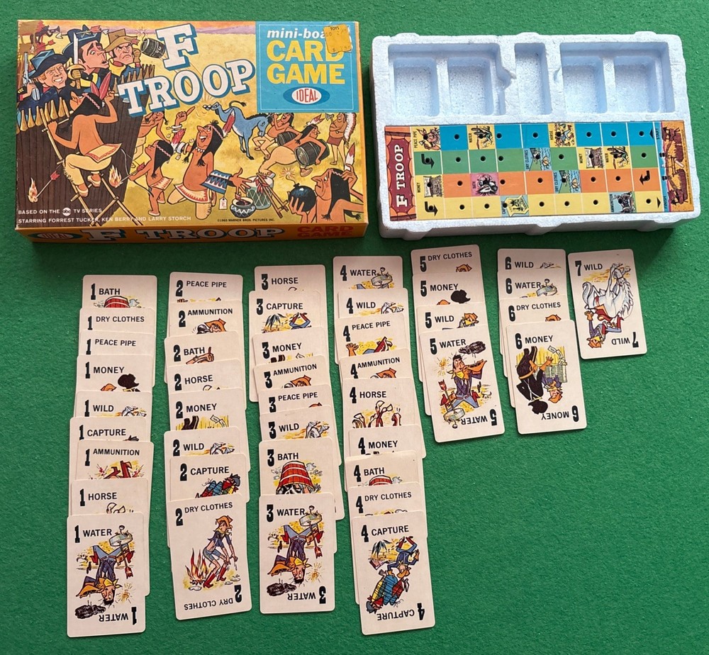 VINTAGE 1965 F TROOP MINI-BOARD CARD GAME, ABC TV Ideal 43 cards nice shape