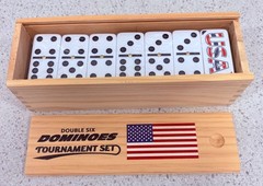 Domino Set of 28 Double Six Dominoes Wood Box Center Pins Easy Flip, FREE SHIP!