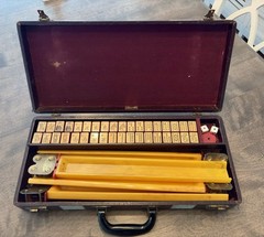Rare 1940s MET Games Burgundy Enrobed Mahjong Set 8 Jokers, “Standing Buddha”