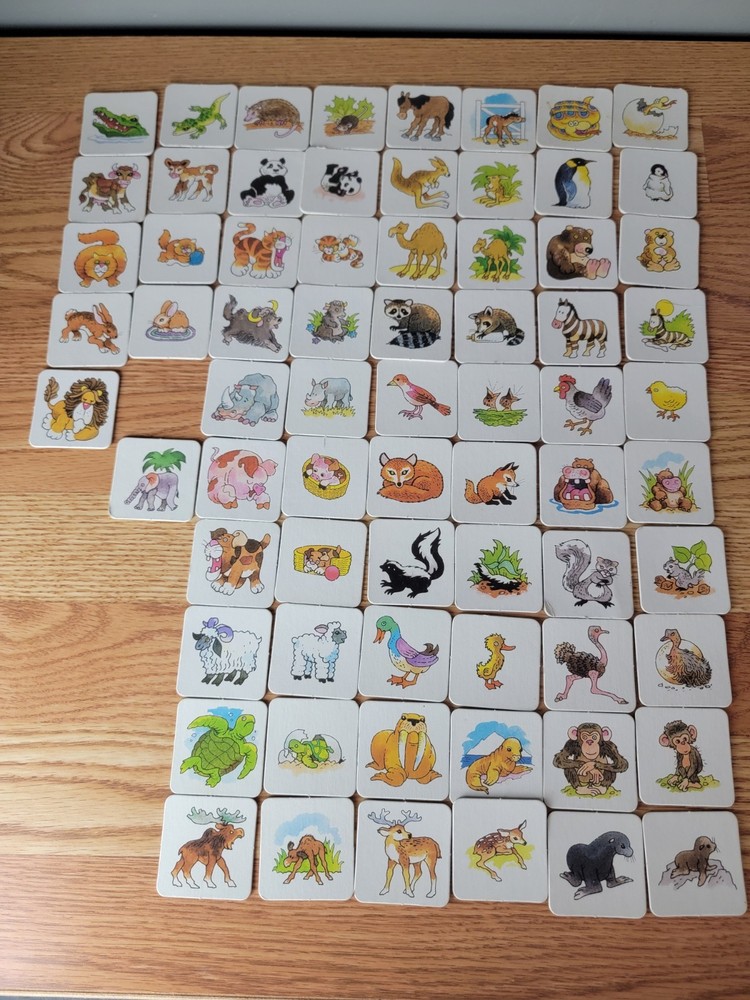 Milton Bradley Animal Families Memory Game CARDS Only 70 Vintage Cards
