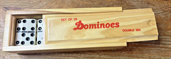 Double Six Dominoes Wooden Case Set of 28 Metal Spinner Wood Box