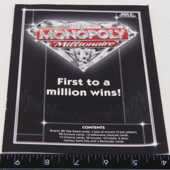 2012 Monopoly Millionaire Board Game Instruction Manual Rules Only