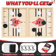 Large Fast Classic Slingshot Puck Game, Wooden Hockey Board Games for Family Nig