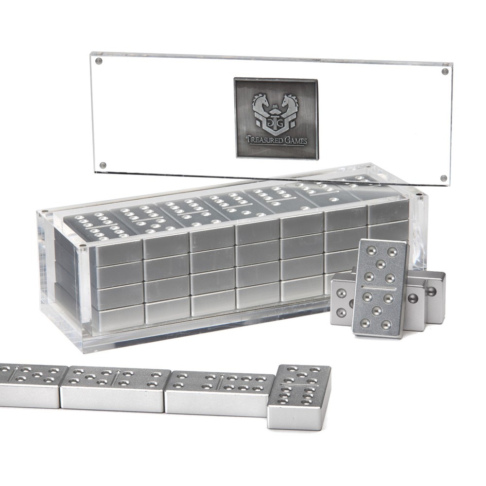 Premium Aluminum Double Six Dominoes Set – Silver
