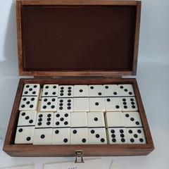 Vintage 28 Piece Domino Set In Walnut Wood Box Pacific Game Company With Papers