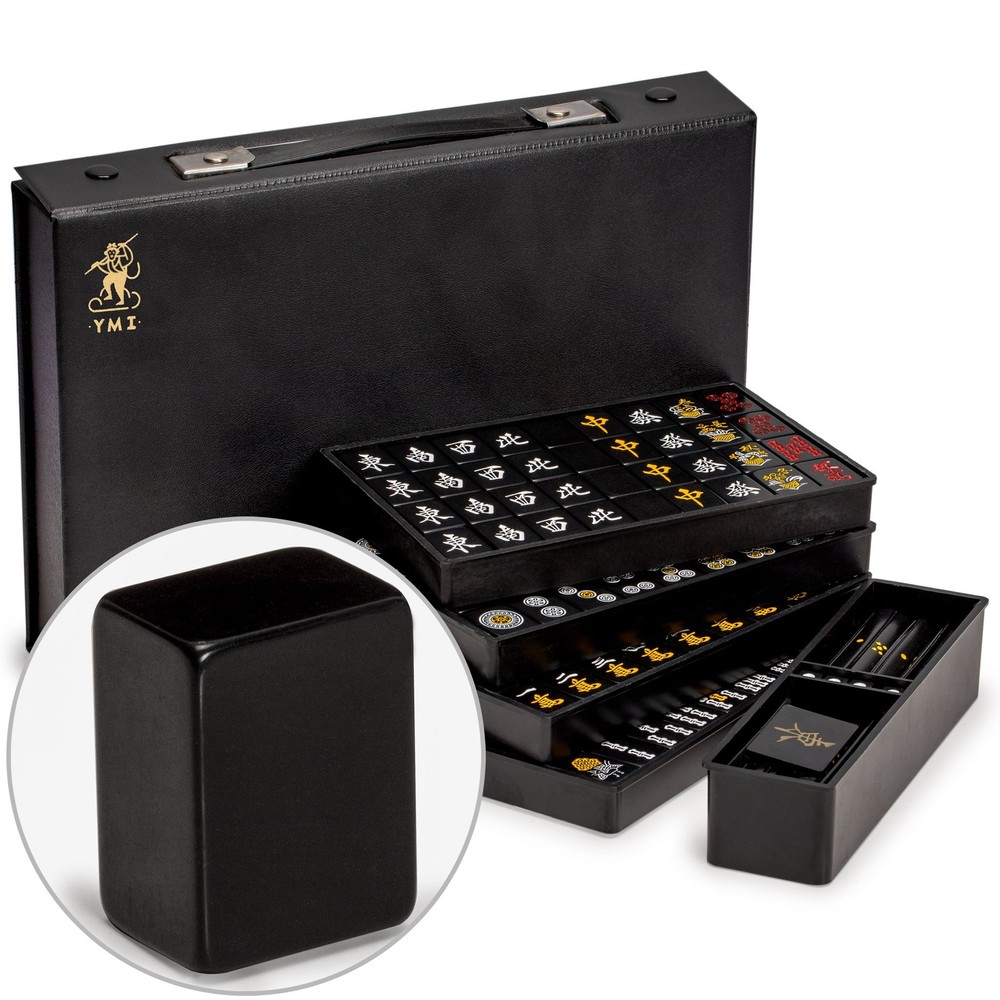 Yellow Mountain Imports Japanese Riichi Mahjong Set – Black Standard Size Tiles