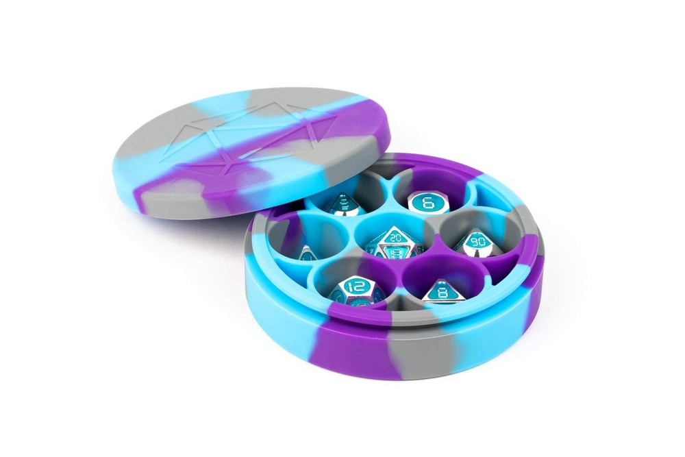 FanRoll by Metallic Dice Games Silicone Round Dice Case: Purple/Gray/Light Blue,