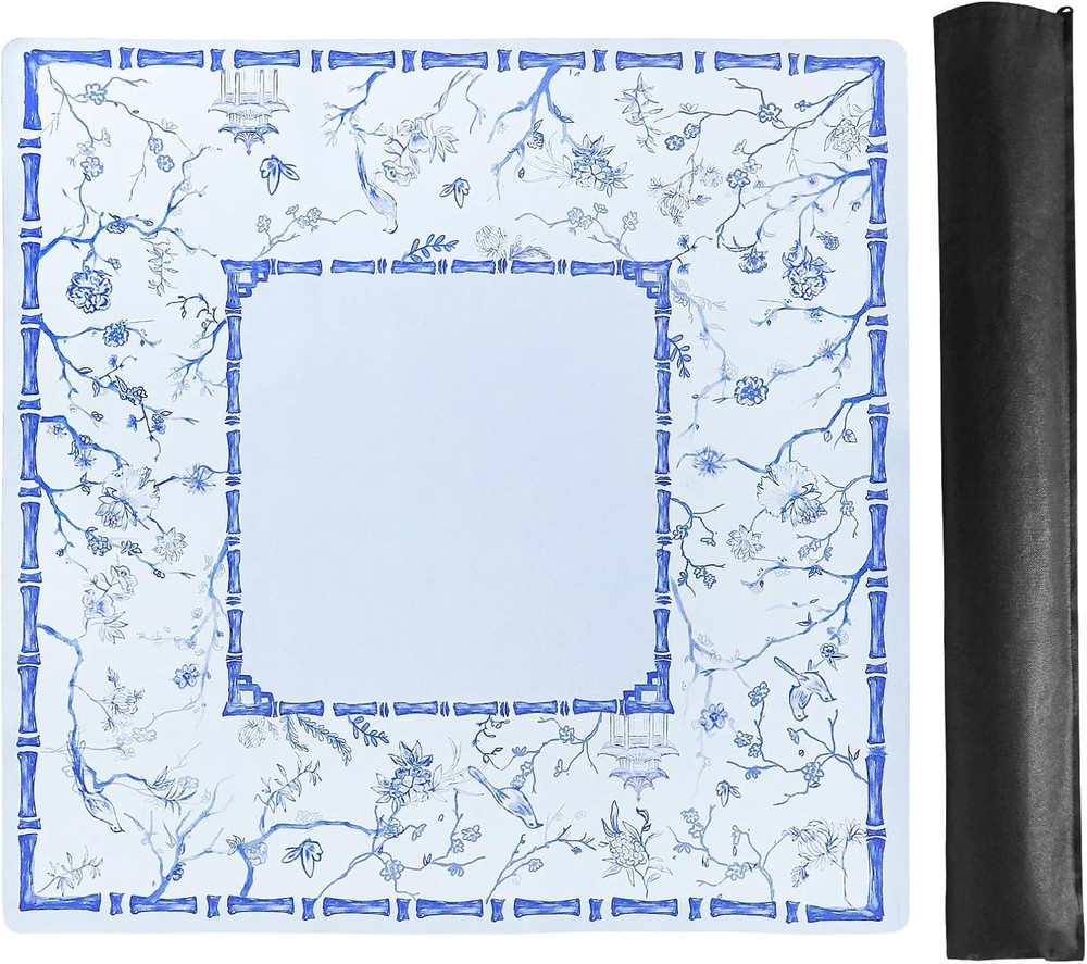 Large Blue Mahjong Mat (31.5” X 31.5”) with Black Carrying Bag, Anti-Slip, Noise