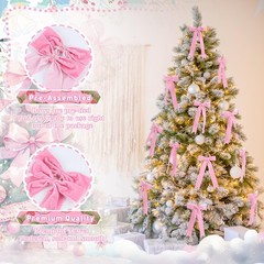 12 Pcs Pink Velvet Bows for Christmas 11″ x 5.5″ x 1.5″ (each bow),