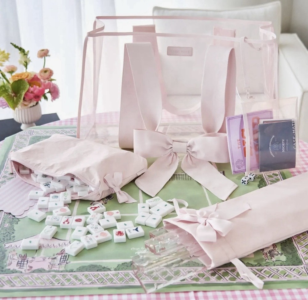 Case-Mate Mahjong Jelly Tote 4pc Set Card Pouch Rack Sleeve Tile Bag Pink NEW