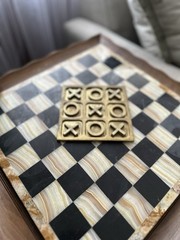 Vintage Brass Tic Tac Toe Board Table Game Set And Case