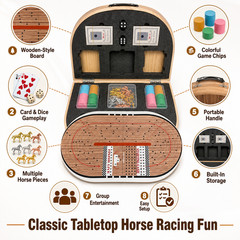 24.8in Wooden Horse Racing Board Game Foldable Large Race Track Set w Accessorie