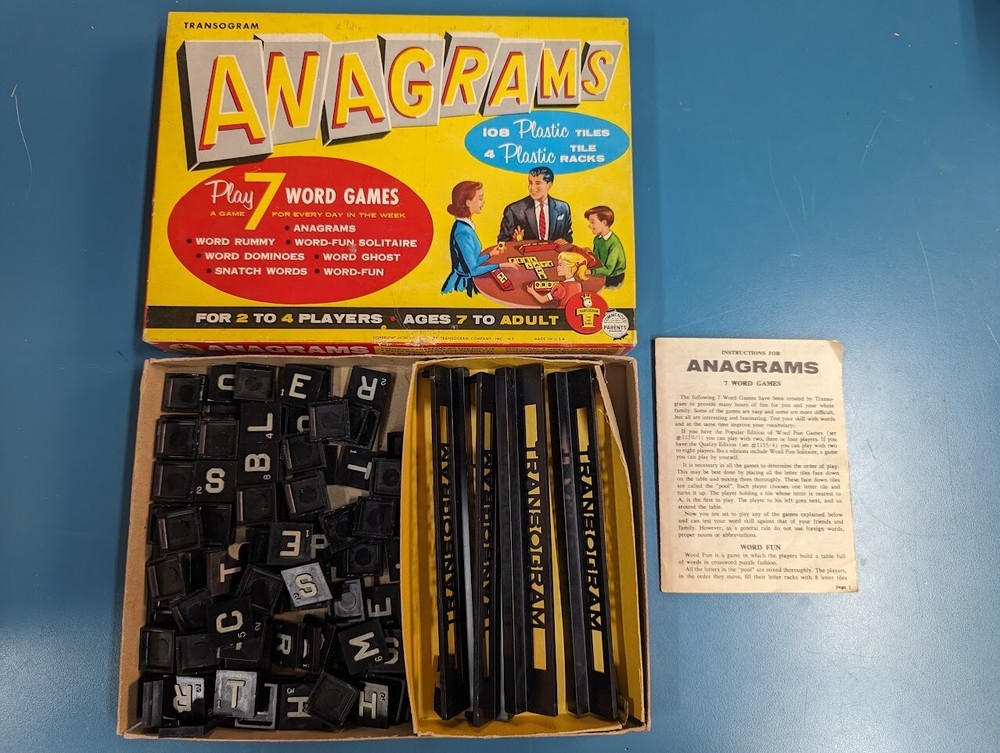 Vintage Anagrams Board Game Transogram 108 Tiles & Tile Racks Maybe Complete
