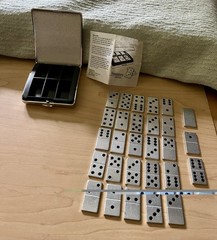 Vtg Portable Dominoes Set Metal Pieces Compact Case Touchstone Merchandise Group