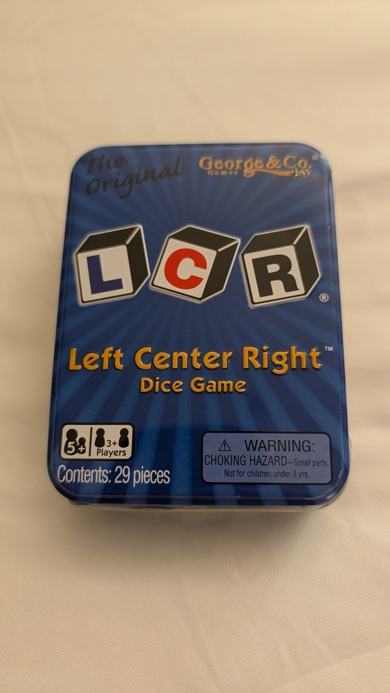 The Original LCR Left Center Right Dice Game Blue Tin George & Co NEW SEALED