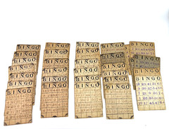 Vintage Qty 33 BINGO Hand Made Custom Cardboard Heavy Stock Cards UNIQUE!