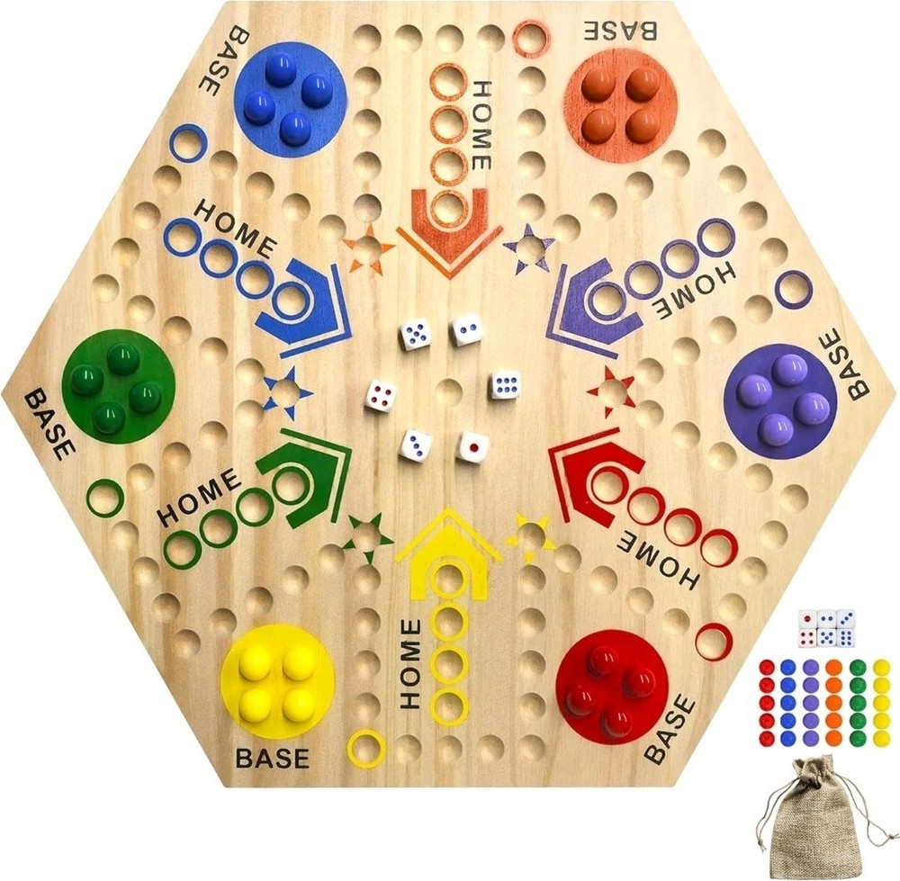 Wahoo Marble Board Game, Aggravation Board Game, Wooden Board Game Double Sided