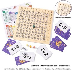 2 in 1 Math Board Game for Kids – Wooden Double Sided Table with Dice and Cards