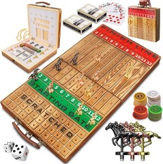 Horse Racing Game, Foldable Solid Wood Horse Games, Horse Race Board Game with 1