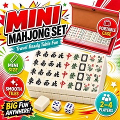 Portable Mahjong Mini Set Compact Travel Tiles Game Case Dice for Family Friends