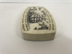Vintage Style Cribbage Board Nautical Ship Ocean Theme Cream Marbled Felt Bottom