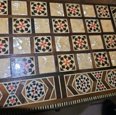 Vintage Mosaic Inlay Chess Backgammon Set Handcrafted Wood Marquetry Game Box