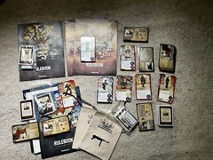 Various V Sabotage Board Game Cards, Pieces, Books