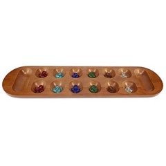 WE Games Solid Wood Mancala Board Game with Walnut Stain – 22 in.