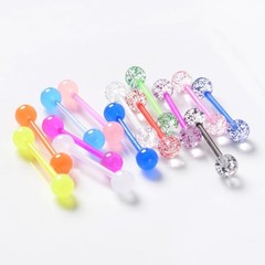 48Pcs 14G Glow in Dark Flexible Acrylic Straight Tongue Barbell Nipple Ring R…