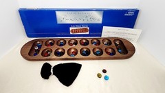 Vtg FAO Schwarz Cardinal MANCALA Premiere Edition Solid Walnut Wood & Gemstones