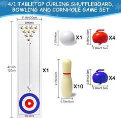 Compact 4-in-1 Game Set for All Ages – Curling, Shuffleboard, Bowling & Cornhole