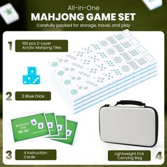JaxCo. Premium 2-Layer American Mahjong Tiles with 3 Blue Dice, 4 Mahjong Gam…