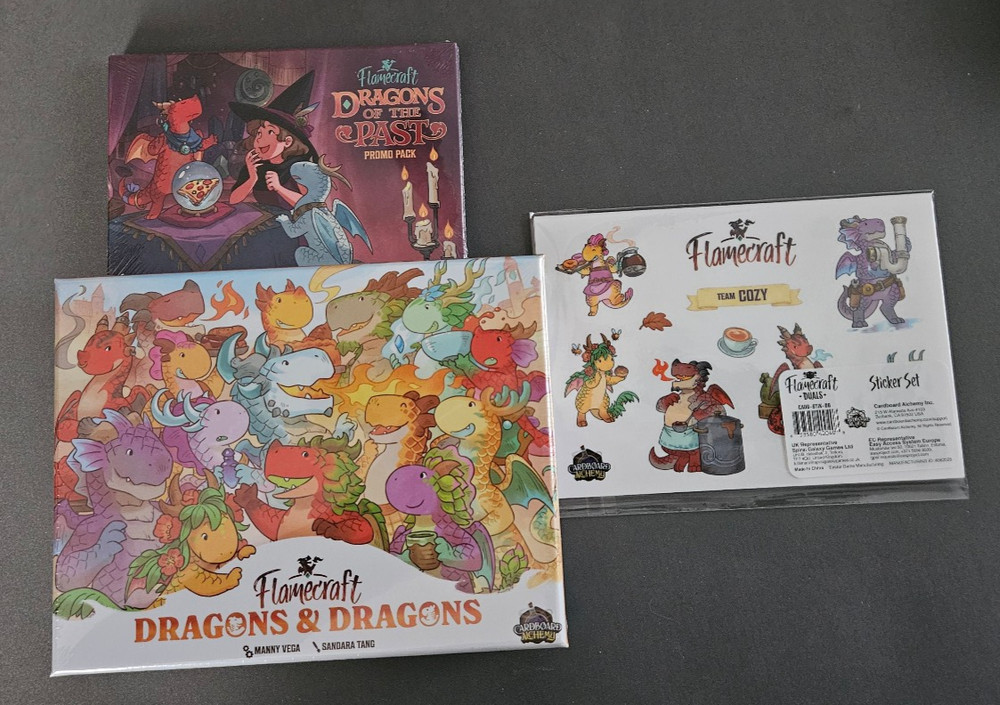 Flamecraft Dragons & Dragons Expansion + Dragons of the Past Promos + Stickers