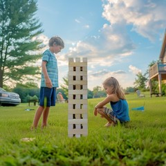 Giant Tumbling Tower Game 51pcs Wooden Blocks Stacking Up to 5.5 Feet – Fun