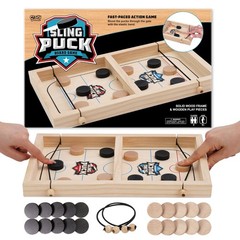 XL Fast Sling Puck Game | Tabletop Skittles Game I 14″ Wooden Family Indoor G…
