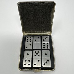 Vintage Travel Pocket Dominoes Set Metal Case Complete w/ Rules Compact Game