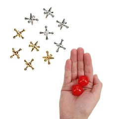 WE Games Old-Fashioned Metal Jacks in a Walnut Stain Wooden Box
