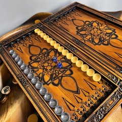 LUXURY Wooden BACKGAMMON Set Handcrafted Game New Board 48cm (19″), Carved, OWL