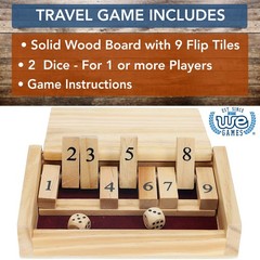 WE Games Mini Shut the Box Game, 9 Number Flip Tiles 5.5 in.