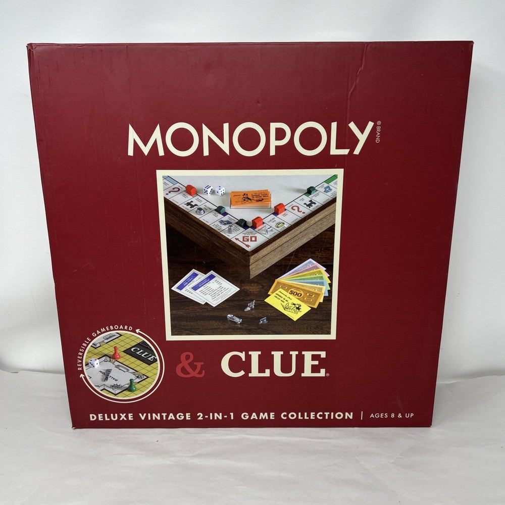 MONOPOLY and Clue Deluxe Vintage 2 in 1 Wood Game Collection Set Complete