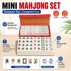 Mini Mahjong Set 144 Tiles 2 Dice Travel Board Game Storage Case Gift for Kids!!